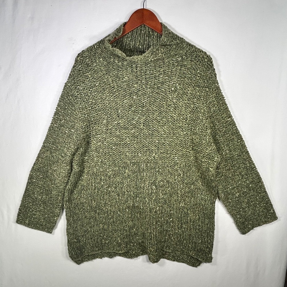 Habitat Clothes to Live In Green Chunky Knit Mock Neck Sweater Womens M/L USA